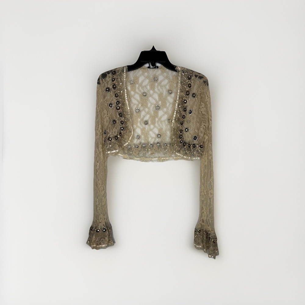 VTG Moda Int. Lace Beaded Bolero S Cream Bell Sleeve Fairy Festival Romantic